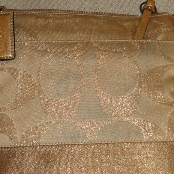 COACH Messenger Metallic Gold Sparkle Logo Crossbody Canvas Purse - Picture 4 of 8